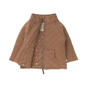 NEW Makemake Organics Merino Zip Quilted Jacket - Cocoa